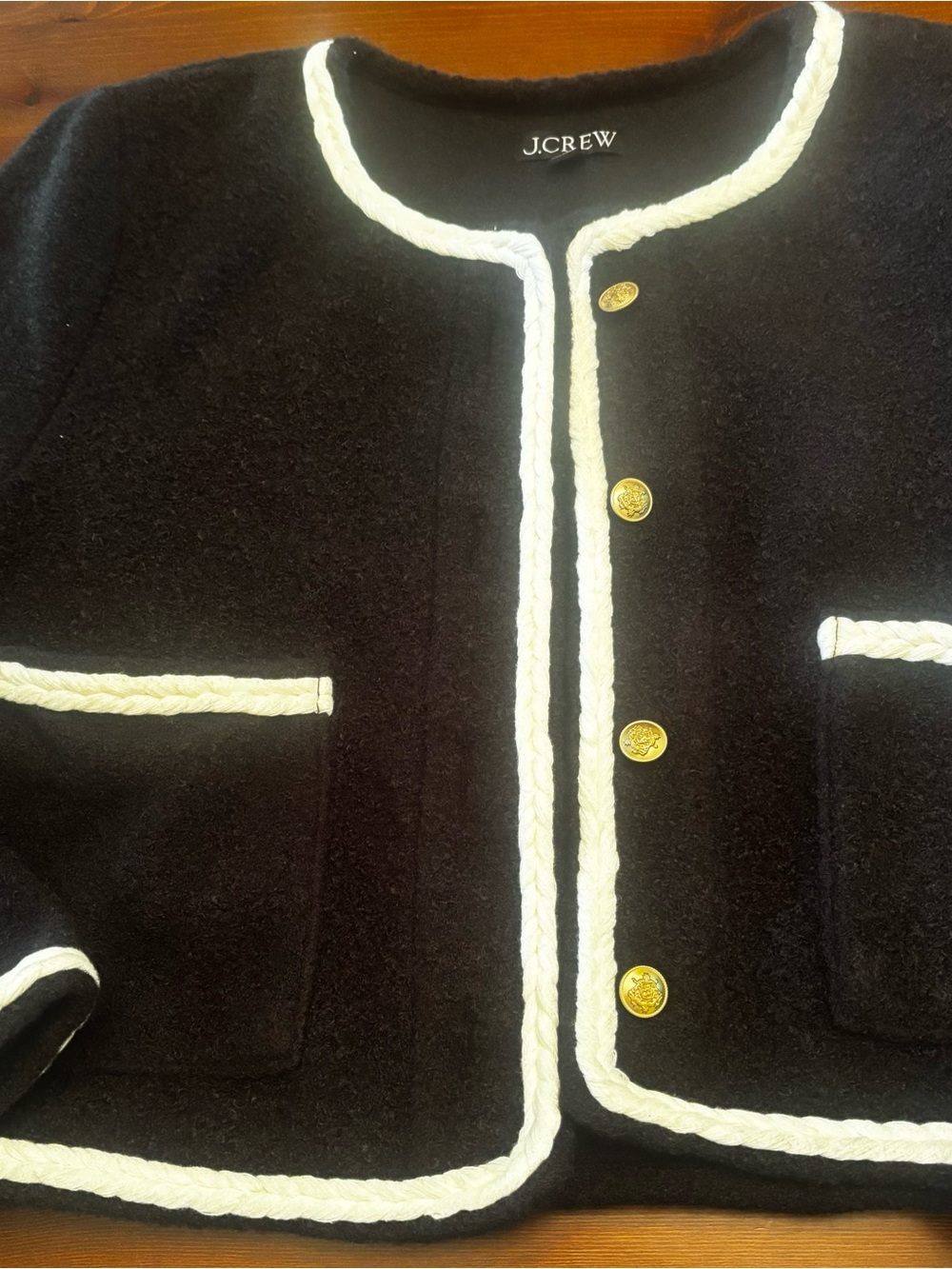 J. Crew Black Jacket with Cream Braid and Gold Buttons